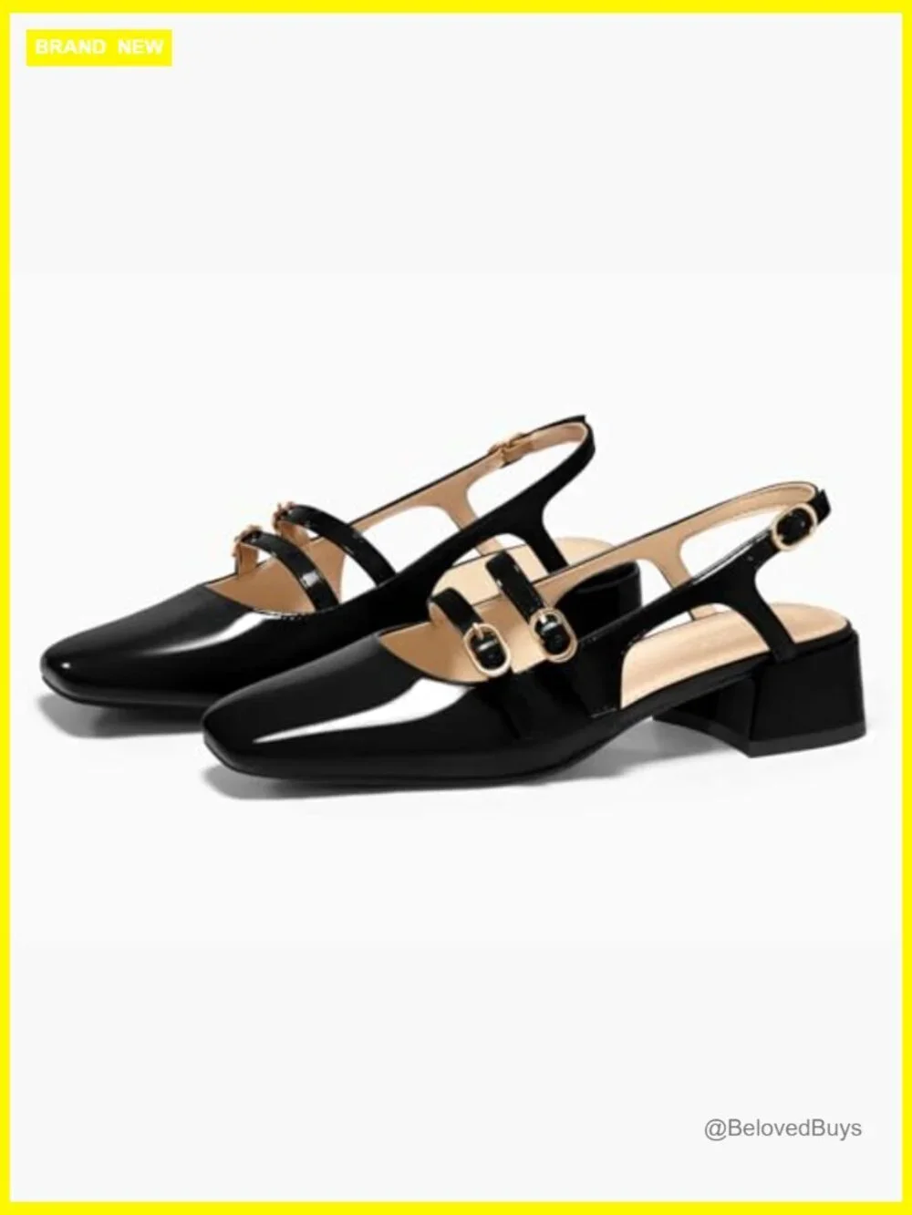 Women's Mary Jane Chunky Low Heels Slingback Pumps Square Toe Wedding Shoes